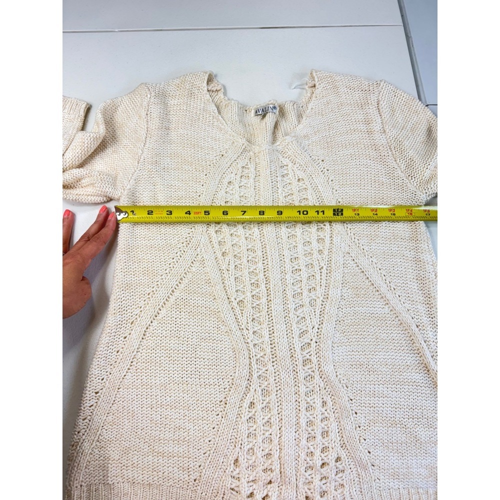 Avalin Cream Pointelle Knit Sweater 3/4 Sleeve Scoop Neck Small - Picture 3 of 8